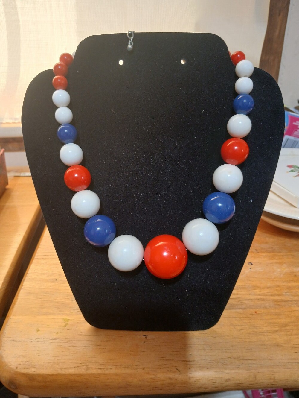 Bold Red, White & Blue Beaded Statement Necklace